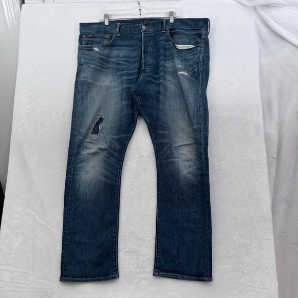 Polo Ralph Lauren Jeans Mens 40x30 Blue Varick Slim Fit Staright Whisker Stretch - Picture 1 of 14